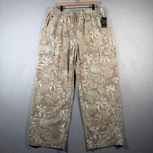 Original Use Mens Baggy Utility Pants Camo Leaf Print Elastic Waist XL Trendy